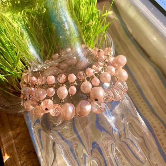Gold Tone Blush Pink Faux Pearl Dangle Bracelet - 7"  Bracelet - Picture 3 of 7